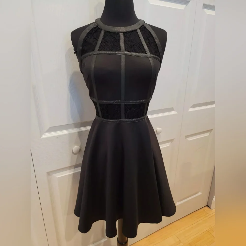 AX Paris sexy black lace sheer panel insert mini skater party dress S 4 - Picture 1 of 7